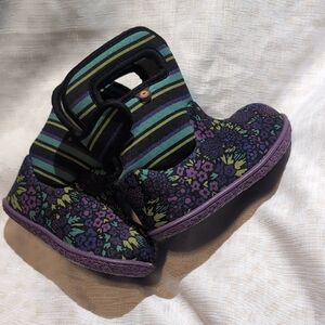 Baby Bogs Rain Outdoor Boots - Purple and Green Floral Stripes, Great Condition!